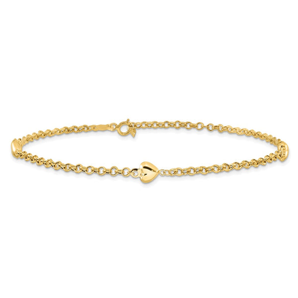 14KT Yellow Gold 10-inch 6MM Heart Anklet