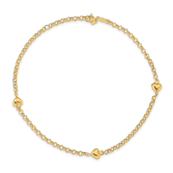 14KT Yellow Gold 10-inch 6MM Heart Anklet