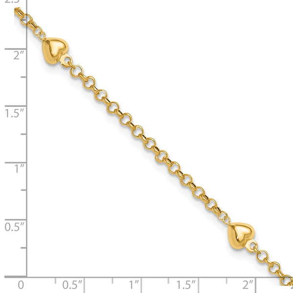 14KT Yellow Gold 10-inch 6MM Heart Anklet