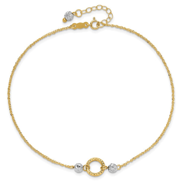 14KT Gold Two-Tone 9+1-inch Adjustable Extender Anklet