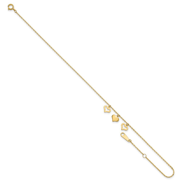 14KT Yellow Gold 9+1-inch Adjustable Extender Heart Anklet*