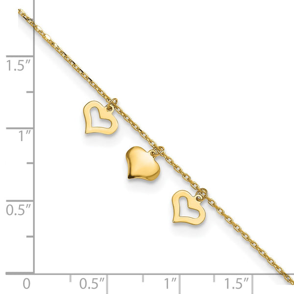 14KT Yellow Gold 9+1-inch Adjustable Extender Heart Anklet*