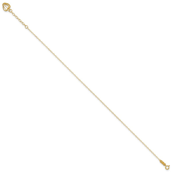 14KT Yellow Gold 9+1-inch Adjustable Extender Heart Anklet