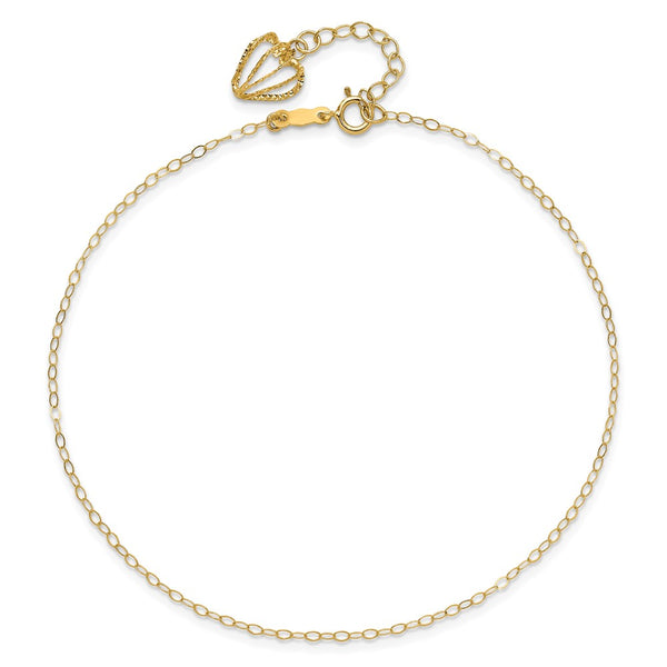 14KT Yellow Gold 9+1-inch Adjustable Extender Heart Anklet