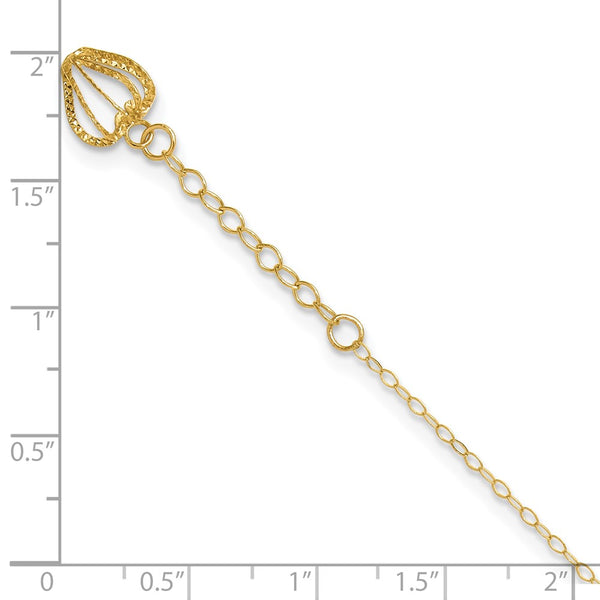 14KT Yellow Gold 9+1-inch Adjustable Extender Heart Anklet