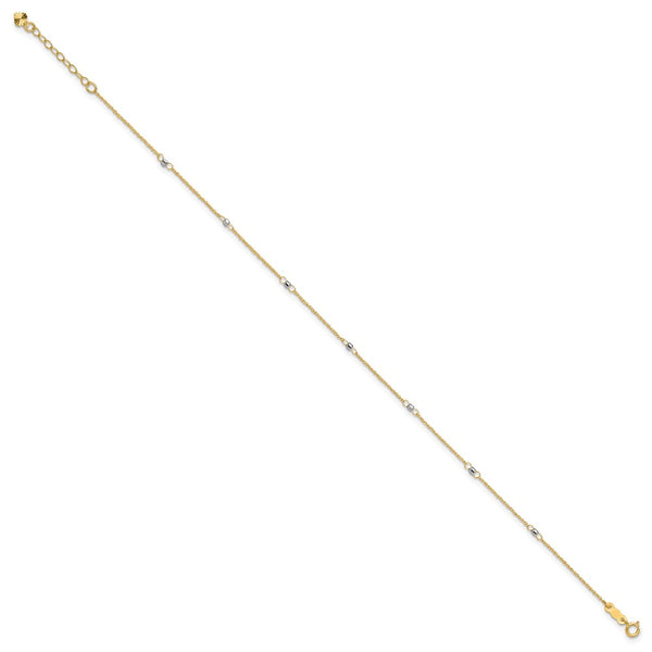 14K Two-tone Ropa Mirror Bead 9in Plus 1in Ext. Anklet