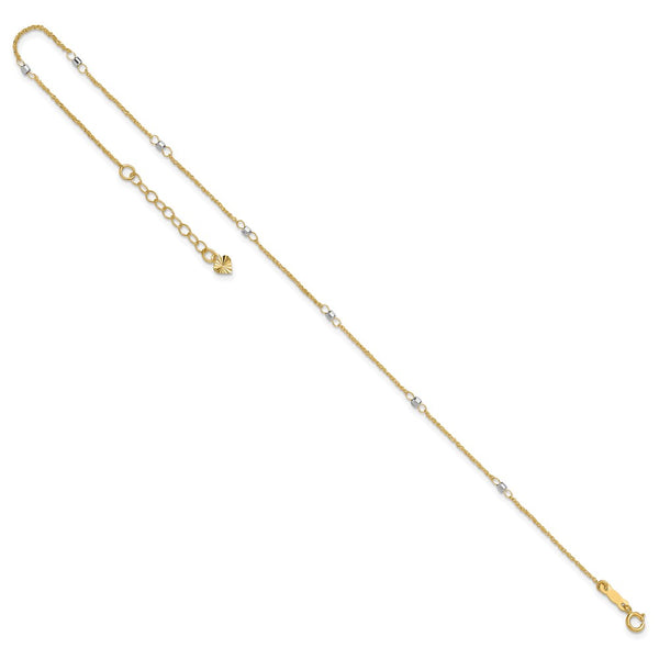 14K Two-tone Ropa Mirror Bead 9in Plus 1in Ext. Anklet