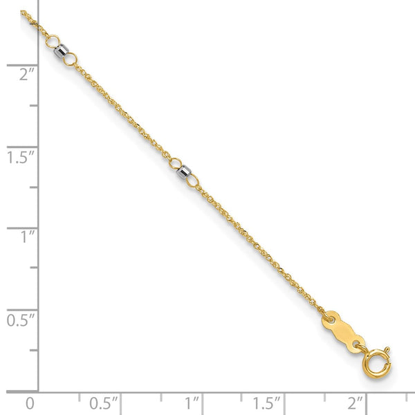 14K Two-tone Ropa Mirror Bead 9in Plus 1in Ext. Anklet