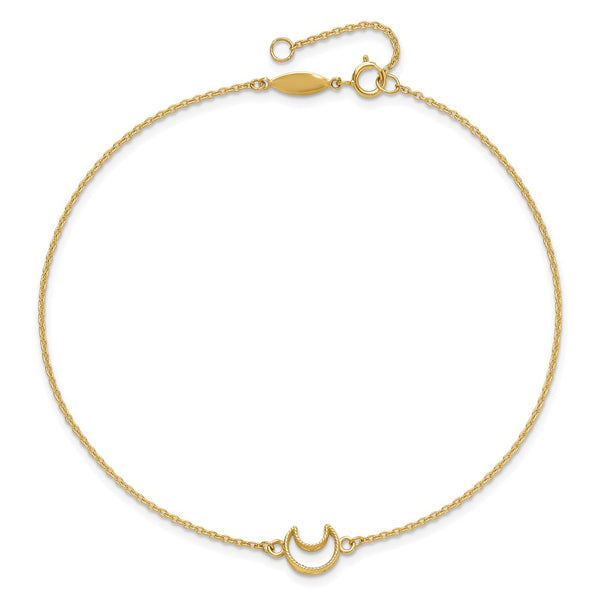 14KT Yellow Gold 9+1-inch Adjsutable Moon Anklet