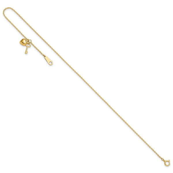 14k Gold Heart and Key 9in Plus 1in ext. Anklet