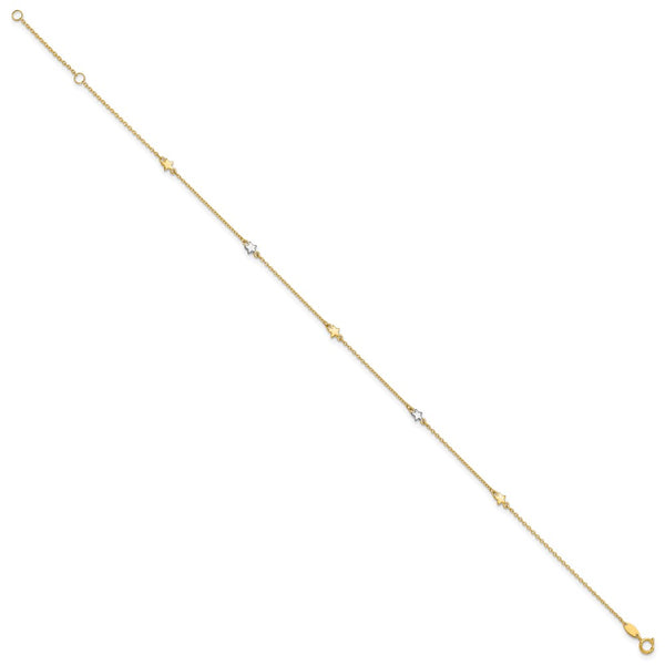 14K Two-Tone Polished Star 10in Plus 1in ext. Anklet