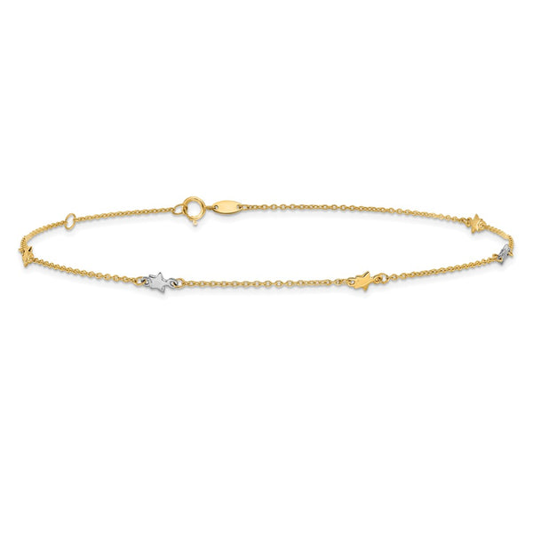 14K Two-Tone Polished Star 10in Plus 1in ext. Anklet