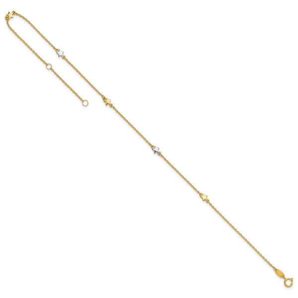 14K Two-Tone Polished Star 10in Plus 1in ext. Anklet