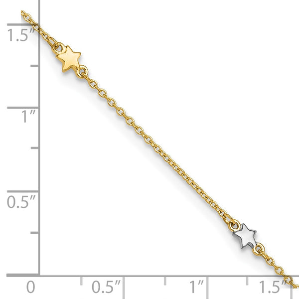 14K Two-Tone Polished Star 10in Plus 1in ext. Anklet