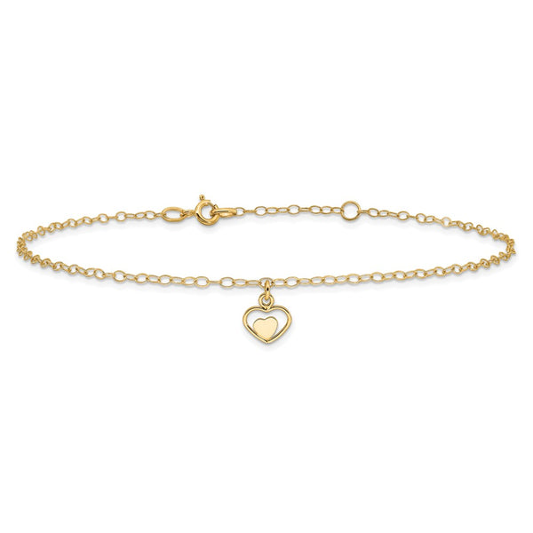 14KT Yellow Gold 11-inch Heart Anklet