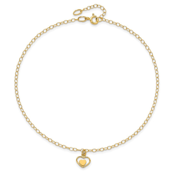 14KT Yellow Gold 11-inch Heart Anklet