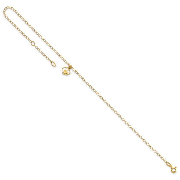 14KT Yellow Gold 11-inch Heart Anklet