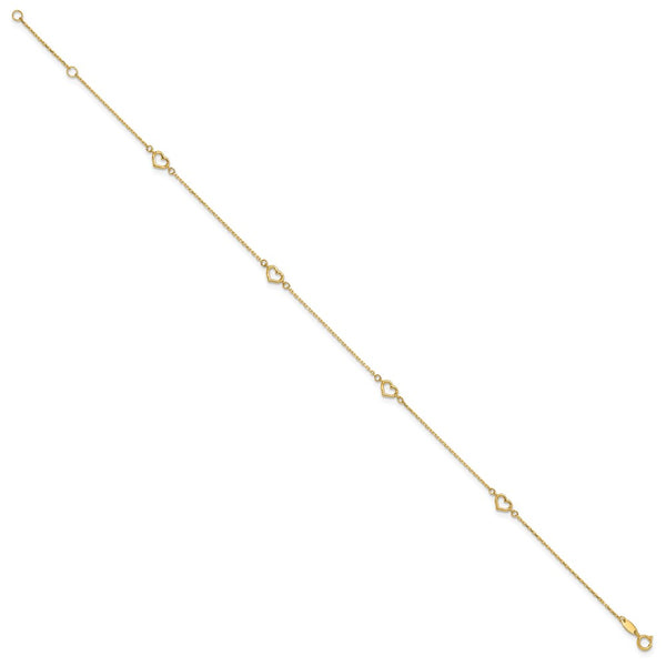 14K Heart 10in Plus 1in ext. Anklet