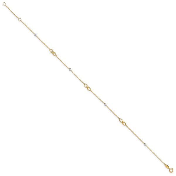 14K Two-Tone D/C Beads & Infinity 10in Plus 1in ext. Anklet