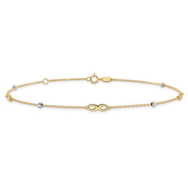 14K Two-Tone D/C Beads & Infinity 10in Plus 1in ext. Anklet