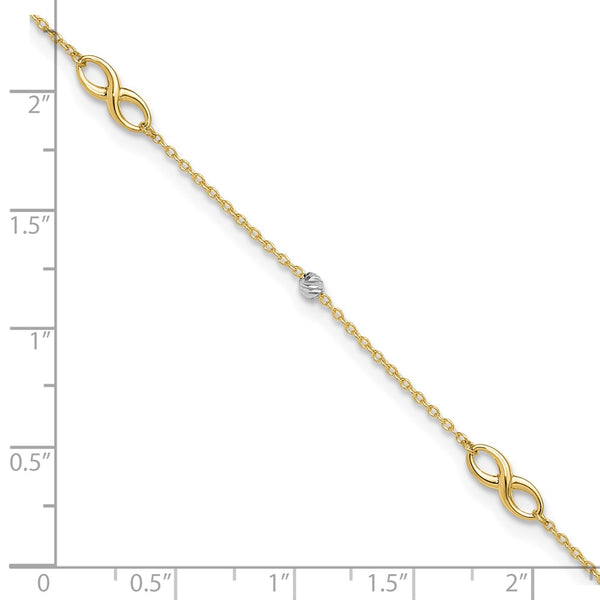 14K Two-Tone D/C Beads & Infinity 10in Plus 1in ext. Anklet