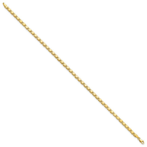 14KT Yellow Gold 10-inch Lobster Clasp Heart Anklet