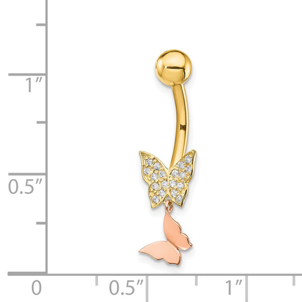 14KT Yellow Gold Cubic Zirconia 27X9MM Butterfly Belly Ring