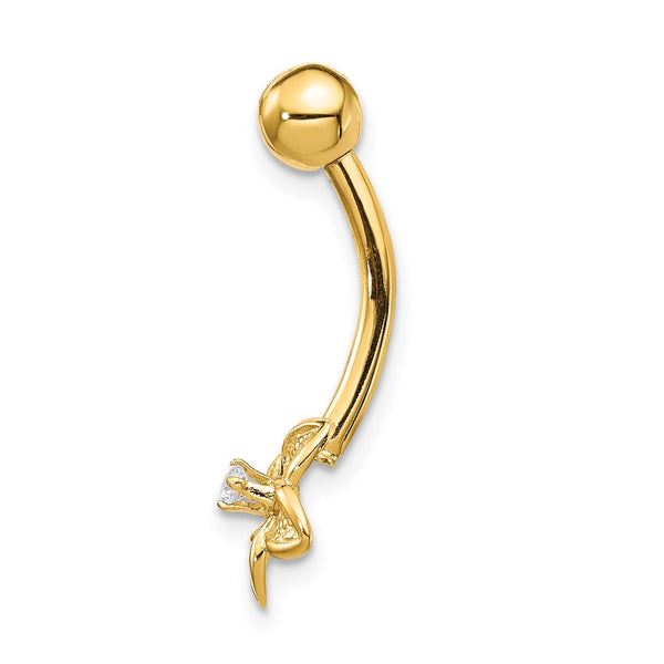 14KT Yellow Gold Cubic Zirconia 23X9MM Flower Belly Ring