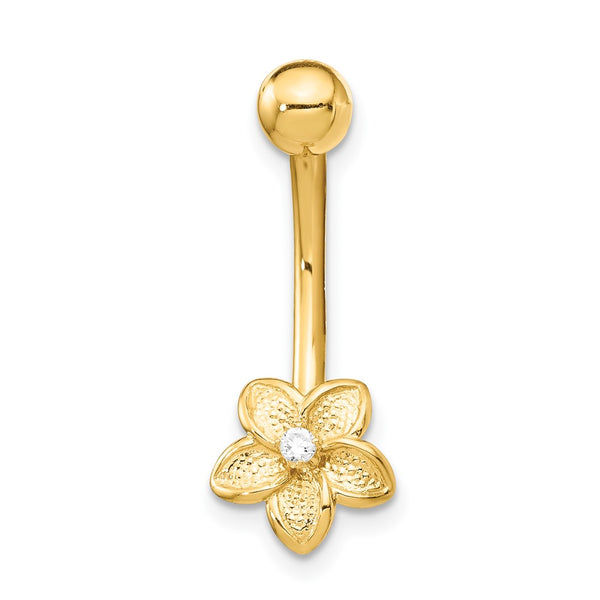 14KT Yellow Gold Cubic Zirconia 23X9MM Flower Belly Ring