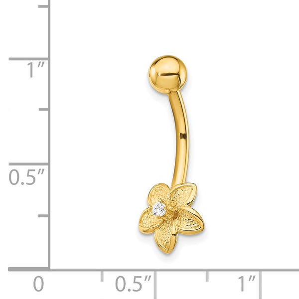 14KT Yellow Gold Cubic Zirconia 23X9MM Flower Belly Ring