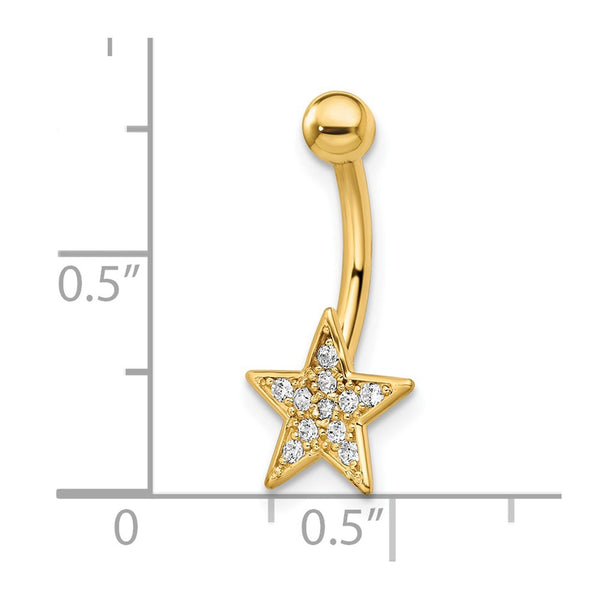 14KT Yellow Gold Cubic Zirconia 22X10MM Belly Ring