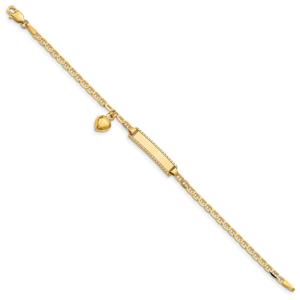 Engravable 14KT Yellow Gold 6-inch 5MM Anchor Link Heart ID Bracelet