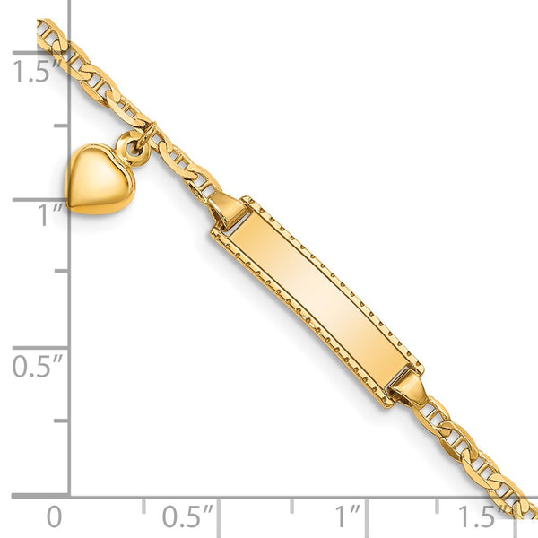 Engravable 14KT Yellow Gold 6-inch 5MM Anchor Link Heart ID Bracelet