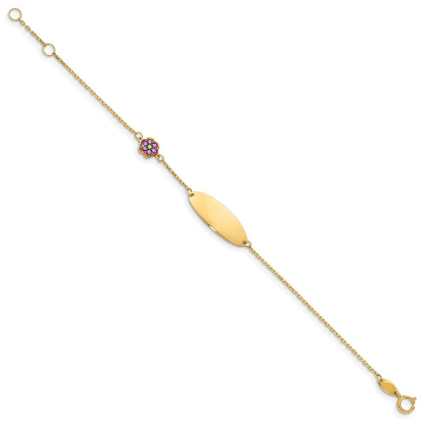 14KT Yellow Gold 5.5-inch Enamel Flower ID Bracelet w/.5-inch Extender