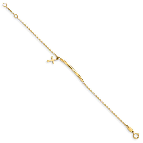 14KT Yellow Gold 5.5-inch Cross Bracelet w/.5-inch Extender