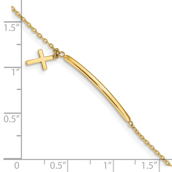 14KT Yellow Gold 5.5-inch Cross Bracelet w/.5-inch Extender