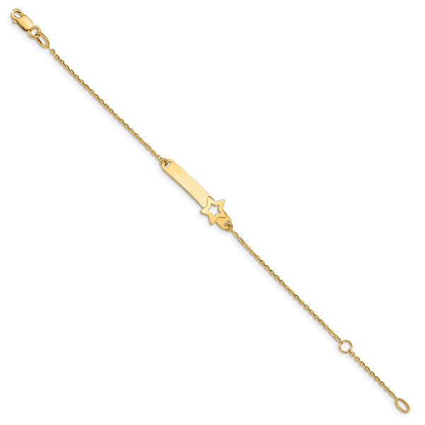 14KT Yellow Gold 5.5-inch Star ID Bracelet w/1-inch Extender