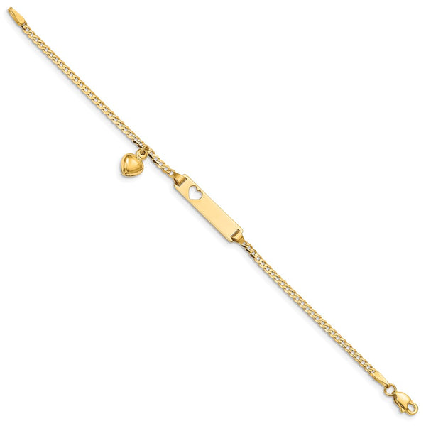 14KT Yellow Gold 6-inch Childrens Lobster Clasp Heart ID Bracelet