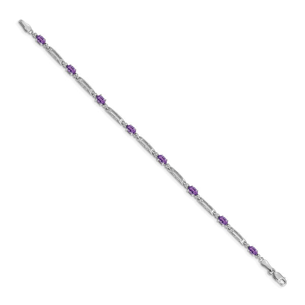 5X3MM Oval Amethyst and Diamond 7-inch Bracelet in 14KT White Gold