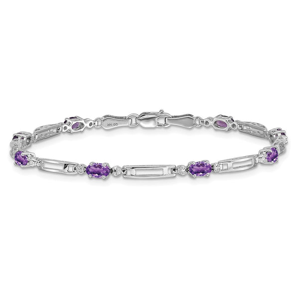 5X3MM Oval Amethyst and Diamond 7-inch Bracelet in 14KT White Gold