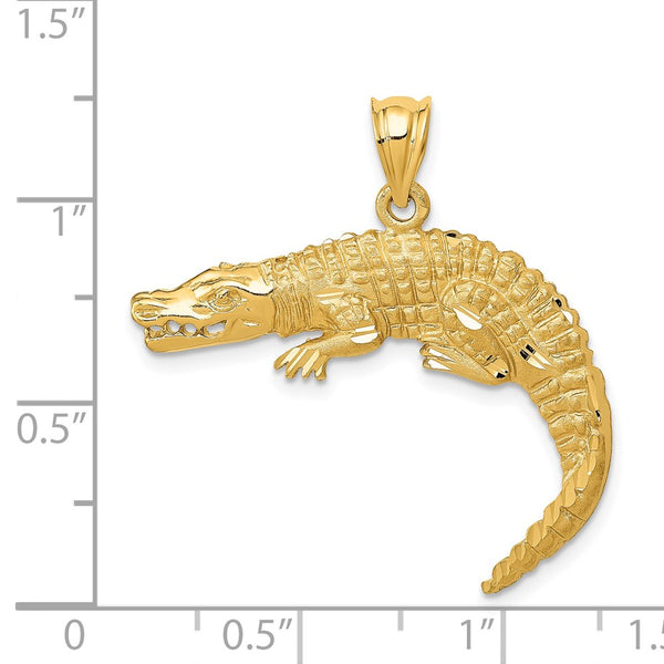 14KT Yellow Gold 30X32MM Diamond-cut Alligator Pendant. Chain Not Included