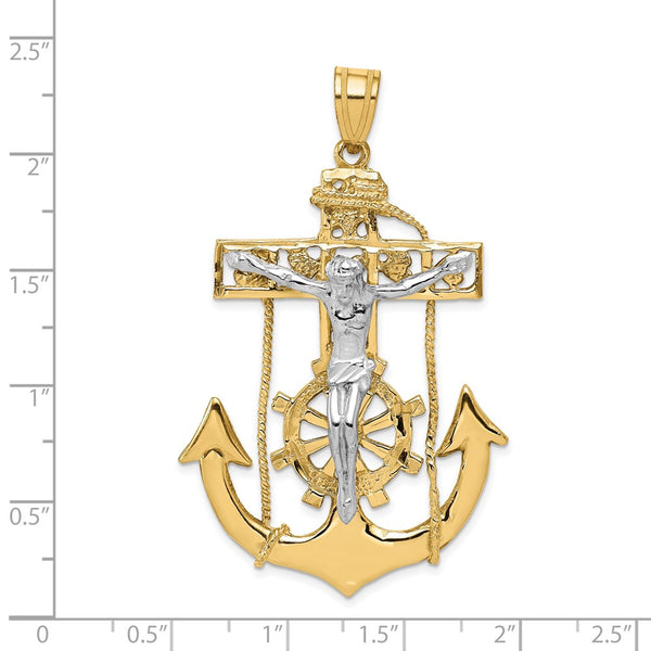 14KT White and Yellow Gold 56X30MM Mariners Cross Pendant. Chain Not Included