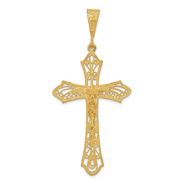 14KT Yellow Gold 67X31MM Diamond-cut Crucifix Cross Pendant. Chain Not Included