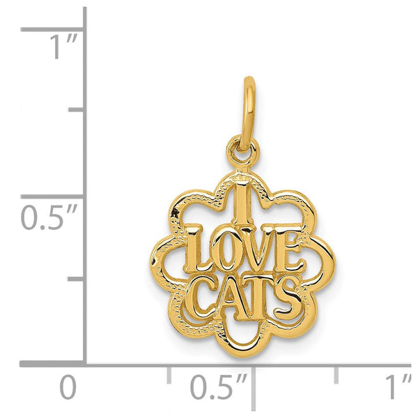 14KT Yellow Gold 22X14MM I Love Cats Charm. Chain not Included