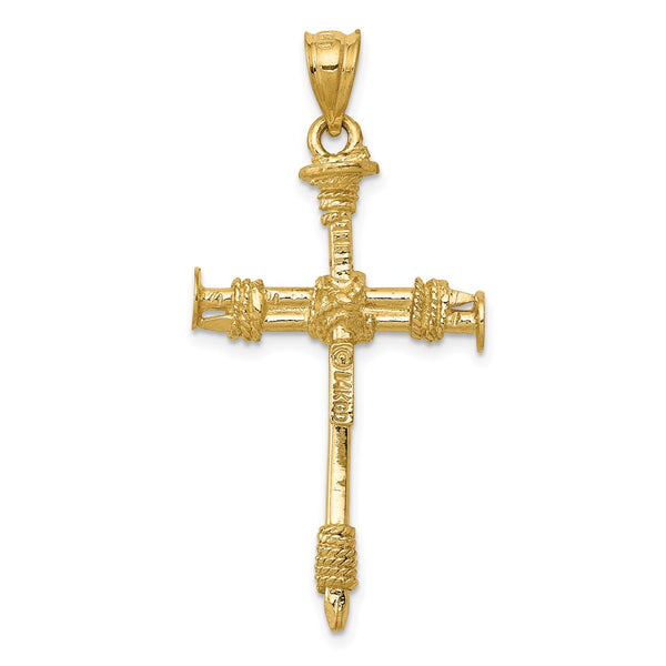 14KT Yellow Gold 40X20MM Three Dimensional Cross Pendant. Chain Not Included