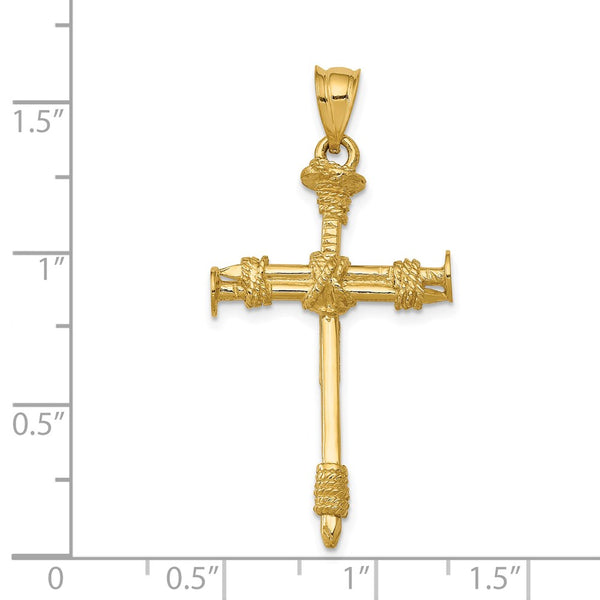 14KT Yellow Gold 40X20MM Three Dimensional Cross Pendant. Chain Not Included