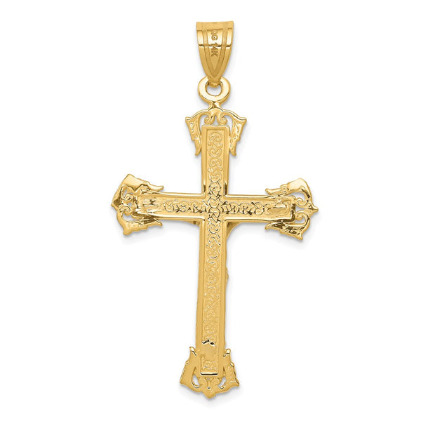 14KT White and Yellow Gold 50X28MM Crucifix Cross Pendant. Chain Not Included