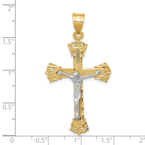 14KT White and Yellow Gold 50X28MM Crucifix Cross Pendant. Chain Not Included