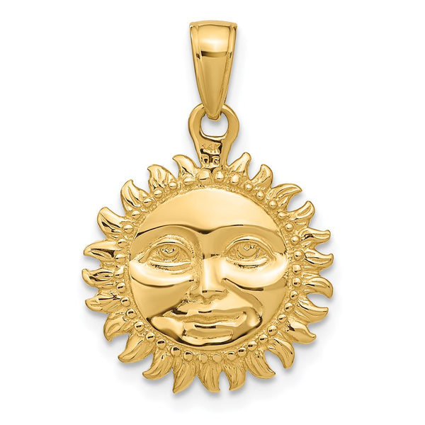 14KT Yellow Gold 24X17MM Celestial Sun Pendant. Chain Not Included