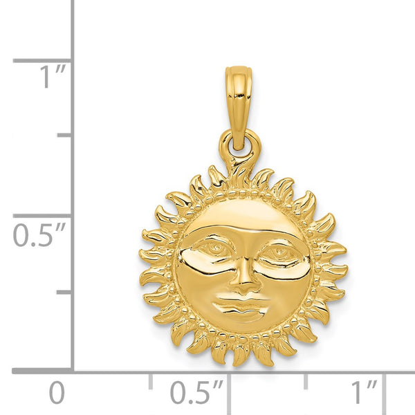 14KT Yellow Gold 24X17MM Celestial Sun Pendant. Chain Not Included